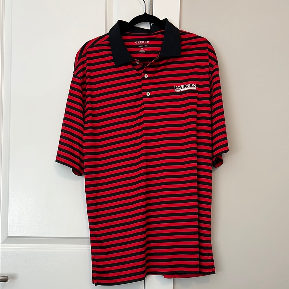 NWOT Davidson College Oxford Red and Black Striped Men's Polo Shirt